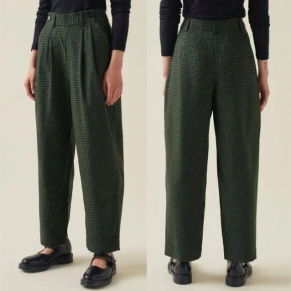 Toast Pants - TOAST Mariner High Rise Tapered Pleated Wide Leg Plaid Wool Trouser Pants \\ 8